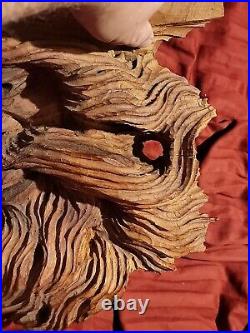 Wood Spirit Carving Face Mountain Man Sculpture Folk Art Crotch Of Cherry Tree