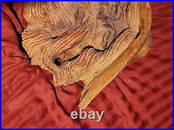 Wood Spirit Carving Face Mountain Man Sculpture Folk Art Crotch Of Cherry Tree