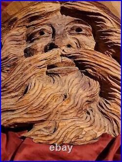 Wood Spirit Carving Face Mountain Man Sculpture Folk Art Crotch Of Cherry Tree