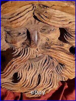 Wood Spirit Carving Face Mountain Man Sculpture Folk Art Crotch Of Cherry Tree