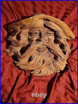 Wood Spirit Carving Face Mountain Man Sculpture Folk Art Crotch Of Cherry Tree