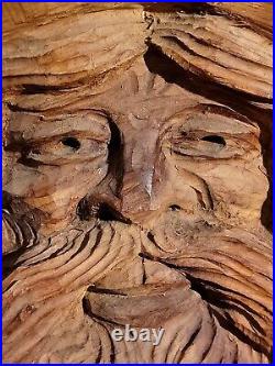 Wood Spirit Carving Face Mountain Man Sculpture Folk Art Crotch Of Cherry Tree