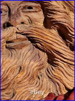 Wood Spirit Carving Face Mountain Man Sculpture Folk Art Crotch Of Cherry Tree