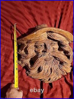 Wood Spirit Carving Face Mountain Man Sculpture Folk Art Crotch Of Cherry Tree