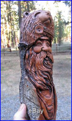 Wood Spirit Carving Mountain Man Muzzle Loader Art Sculpture Log Home Cabin