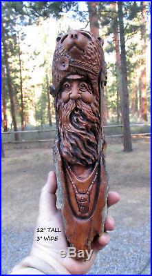 Wood Spirit Carving Mountain Man Muzzle Loader Art Sculpture Log Home Cabin