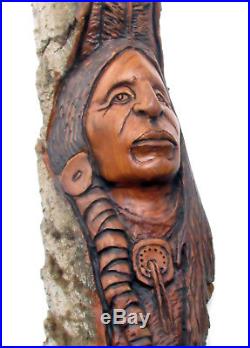 Wood Spirit Carving Sculpture Log Home Art Cabin Decor Native American Indian