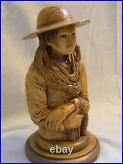 Wood Spirit Carving Sculpture YOUNG COWGIRL