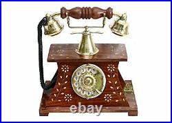 Wood Telephone with Carving, Medium, Brown