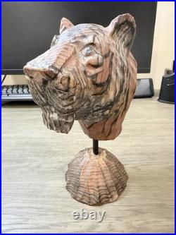 Wood Tiger Vintage Hand Carved Hand Painted Sculpture 10