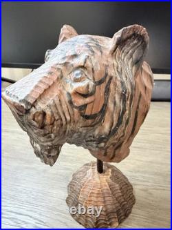 Wood Tiger Vintage Hand Carved Hand Painted Sculpture 10
