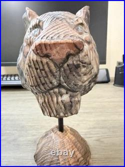 Wood Tiger Vintage Hand Carved Hand Painted Sculpture 10