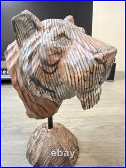Wood Tiger Vintage Hand Carved Hand Painted Sculpture 10