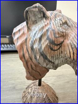 Wood Tiger Vintage Hand Carved Hand Painted Sculpture 10
