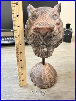 Wood Tiger Vintage Hand Carved Hand Painted Sculpture 10