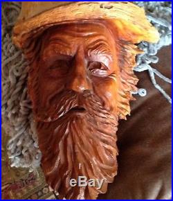 Wood Tree Carved Figurine Sculpture Wooden Wizard Gnome Old Man Face Tree