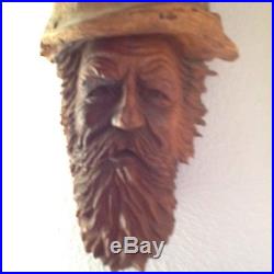 Wood Tree Carved Figurine Sculpture Wooden Wizard Gnome Old Man Face Tree