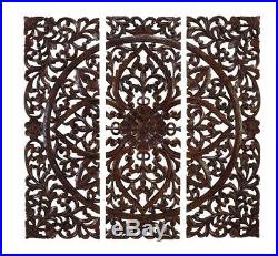 Wood Wall Art 3 Carved Plaques Panels Bohemian Moroccan Contemporary Style