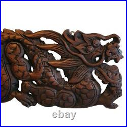 Wood Wall Hanging Two Dragons Chinese Art Thai Artisan Hand Carving Home Decor