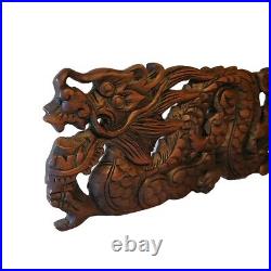 Wood Wall Hanging Two Dragons Chinese Art Thai Artisan Hand Carving Home Decor