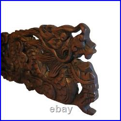 Wood Wall Hanging Two Dragons Chinese Art Thai Artisan Hand Carving Home Decor