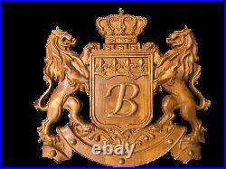 Wood carved Lion Crest Coat of Arms