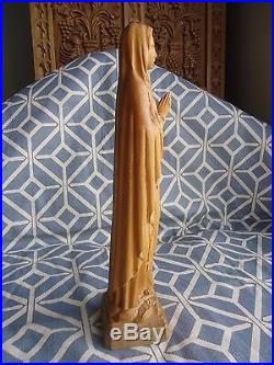 Wood carved Our Lady of Lourdes Mary Madonna Religious statue Sculpture