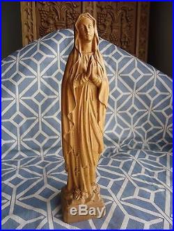 Wood carved Our Lady of Lourdes Mary Madonna Religious statue Sculpture