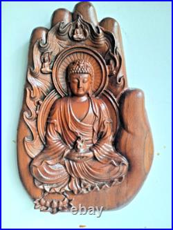Wood carved buddha wall hanging home decor art sculpture gift plaque