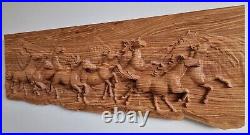 Wood carved picture, Horses, Mustangs, 3D decoration, Wall decoration plaque