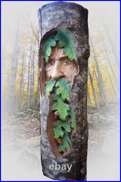 Wood spirit carving greenman gnome wall hanging COLORED SMALL VERSION