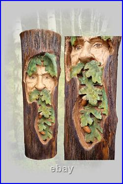 Wood spirit carving greenman gnome wall hanging COLORED SMALL VERSION