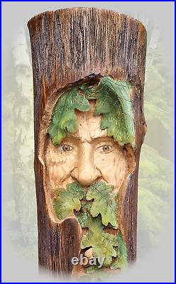 Wood spirit carving greenman gnome wall hanging COLORED SMALL VERSION