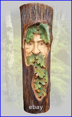 Wood spirit carving greenman gnome wall hanging COLORED SMALL VERSION