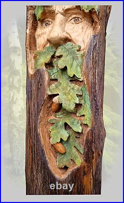 Wood spirit carving greenman gnome wall hanging COLORED SMALL VERSION