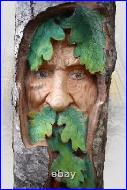 Wood spirit carving greenman gnome wall hanging COLORED SMALL VERSION