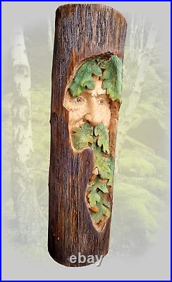 Wood spirit carving greenman gnome wall hanging COLORED SMALL VERSION