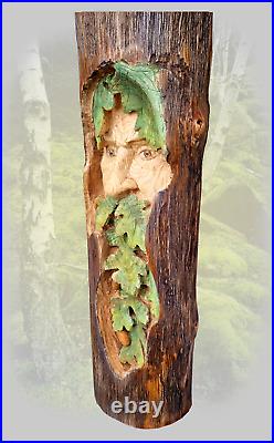 Wood spirit carving greenman gnome wall hanging COLORED SMALL VERSION