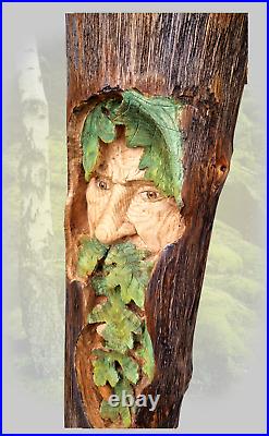 Wood spirit carving greenman gnome wall hanging COLORED SMALL VERSION