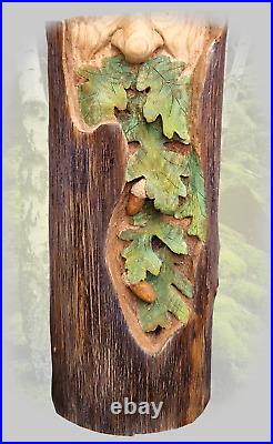 Wood spirit carving greenman gnome wall hanging COLORED SMALL VERSION