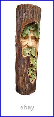 Wood spirit carving greenman gnome wall hanging COLORED SMALL VERSION