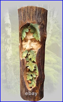 Wood spirit carving greenman gnome wall hanging COLORED SMALL VERSION