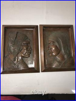 Wood wall hangings Vintage peru signed art