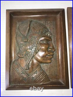 Wood wall hangings Vintage peru signed art