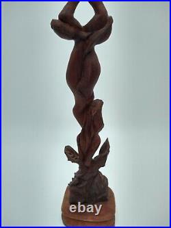 Wooden Abstract Kissing Couple Sculpture Carved by Alicia Fernandez Pomares Cuba