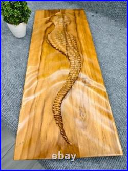 Wooden Alligator with Big Swamp Energy Rustic 3D Wood Carving Wooden Wall Art