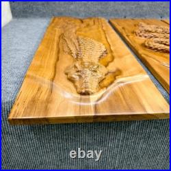 Wooden Alligator with Big Swamp Energy Rustic 3D Wood Carving Wooden Wall Art
