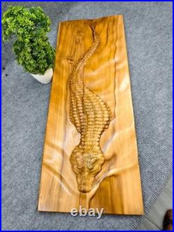Wooden Alligator with Big Swamp Energy Rustic 3D Wood Carving Wooden Wall Art
