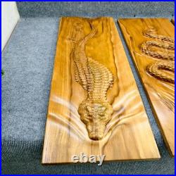Wooden Alligator with Big Swamp Energy Rustic 3D Wood Carving Wooden Wall Art