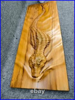 Wooden Alligator with Big Swamp Energy Rustic 3D Wood Carving Wooden Wall Art